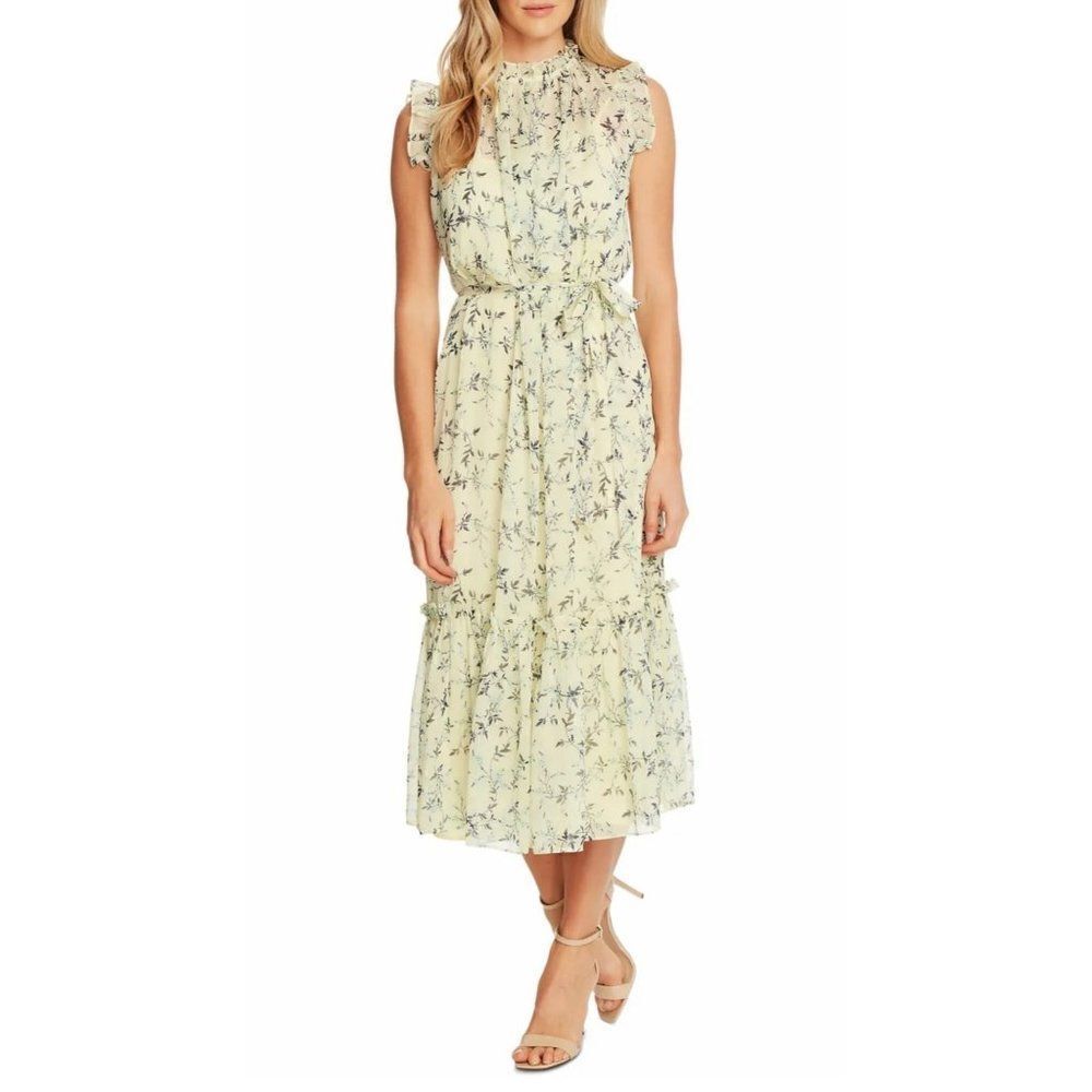 CeCe Multicolored Lemonade Floral Belted Midi Dress Size 22 NWT